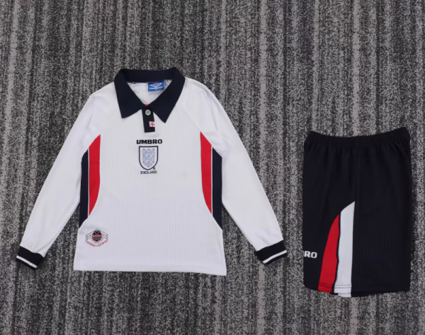 Retro England 1998 home Long Sleeve Kid kit Size 16-28