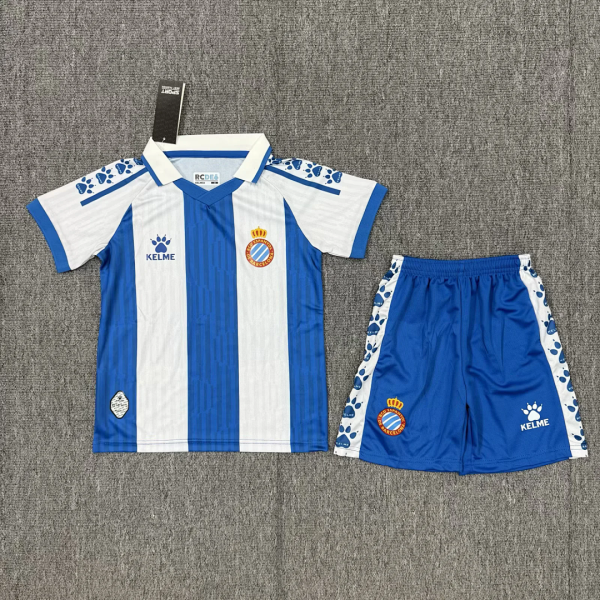 kids kit  Espanyol 2025/26 Home soccer jersey size 16-28