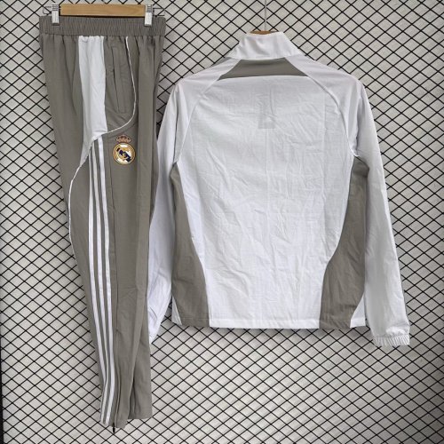 Real Madrid 2025/26 Gray and White Windbreaker Suit Size S-2XL
