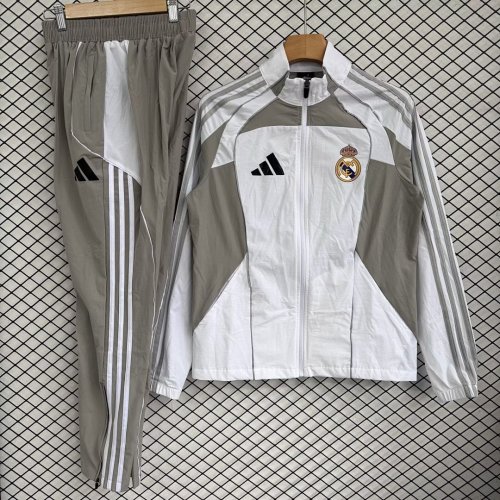 Real Madrid 2025/26 Gray and White Windbreaker Suit Size S-2XL