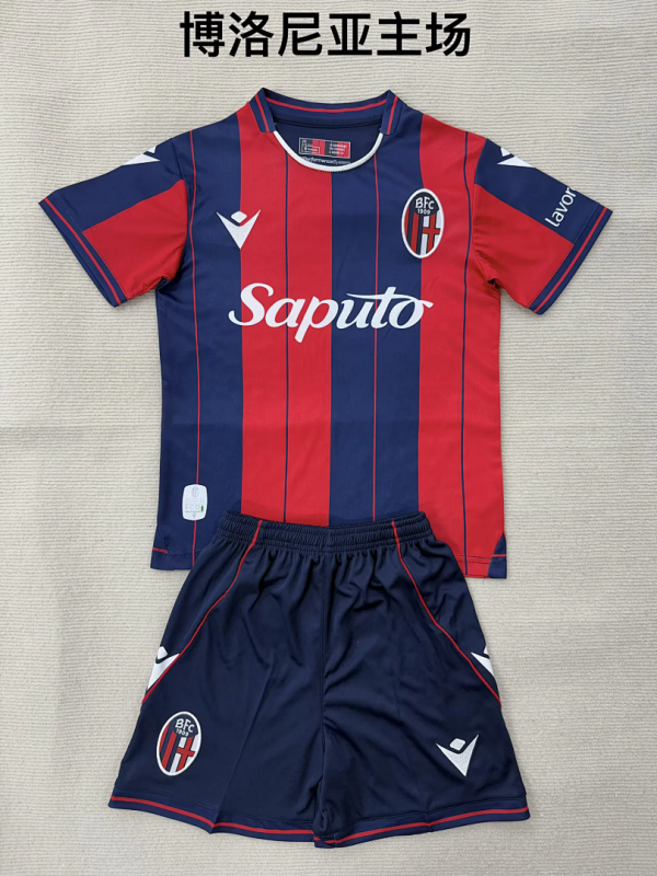 kids kit  Bologna 2025/26 Home  soccer jersey size 16-28
