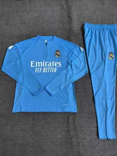 Real Madrid 2025/26 Light Blue Half zipper training clothes Kid Size 10-18