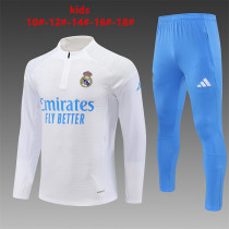 Real Madrid 2025/26 White  Half zipper training clothes Kid Size 10-18