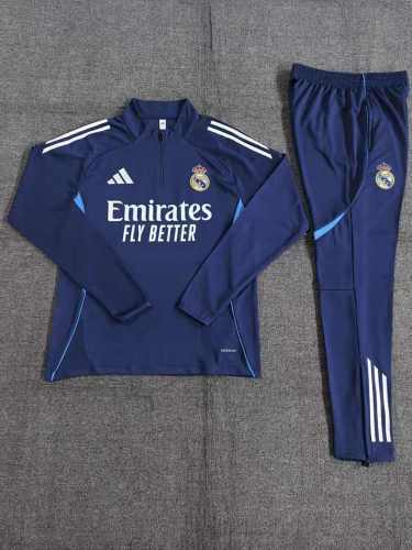 Real Madrid 2025/26 Dark Blue Half zipper training clothes Kid Size 10-18