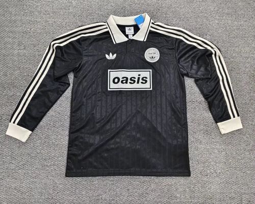 2025/26 Adidas x Oasis Tour Jacquard 25 Black with White Long sleeves Jersey size S-4XL