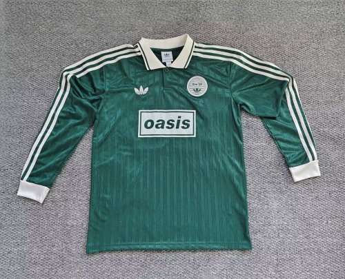 2025/26 Adidas x Oasis Tour Jacquard 25 Green with White Long sleeves Jersey size S-4XL