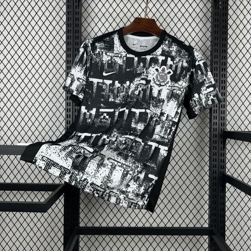 Mens Corinthians 2025/26 Black and White Pre-Match Jersey