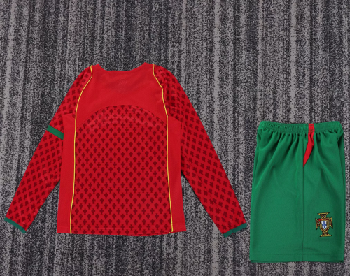 Retro Portugal 2004 Home Long Sleeve  kids Soccer jersey
