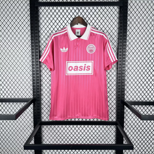 25-26 Adidas x Oasis Tour Jacquard pink with font 25 Jersey size S-4XL