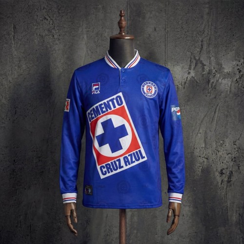 Retro 1998 Cruz Azul  home Long  Sleeve soccer jersey size S-2XL