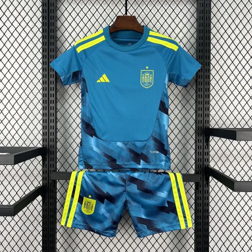 Spain 2026 World Cup Blue Goalkeeper  kids Soccer jersey Size 16-28