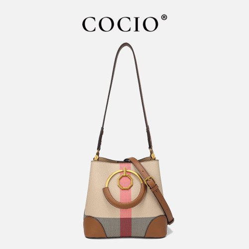 COCIO Brown Checkered Shoulder Bag Sac à Main Femme Handbag Women Bags for Woman 2026 Clutch Purse Evening Bag Lightweight Leather