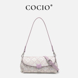 COCIO Light Purple Jacquard Baguette Bag, Floral Print Flap Underarm Crossbody Bag Elegant Daily Casual Handbag