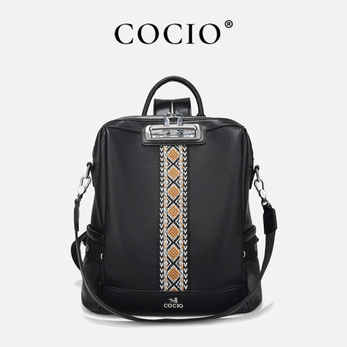 COCIO Black Ethnic Embroidery Backpack сумка женская Women's Bag Bolsos Mujer 2026 Bohemian Floral Soft Fabric Fashion Travel Daypack