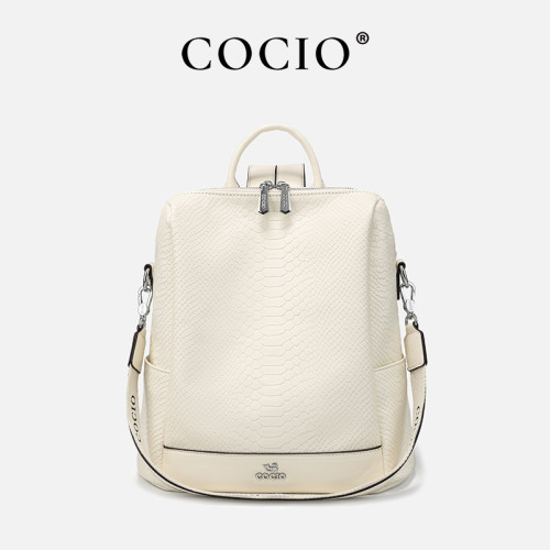 COCIO Cream White Snake Pattern Backpack Versatile Daily & Travel Shoulder Bag сумка женскаяWomen's bag bolsos mujer Casual 2026