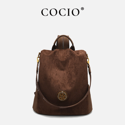 COCIO Brown Suede Bucket Backpack сумка женская Women's bag bolsos mujer bag 2026 women bags bolsas Daily Casual Outdoor Travel