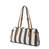 COCIO Blue White Stripe Canvas Shoulder Tote Bag сумка женская Women's bag bolsos mujer bags for woman sac à main femme bolsas de mujer 2026