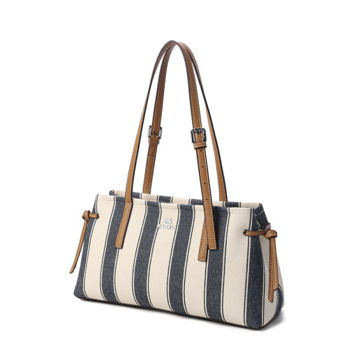 COCIO Blue White Stripe Canvas Shoulder Tote Bag сумка женская Women's bag bolsos mujer bags for woman sac à main femme bolsas de mujer 2026