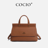 COCIO Elegant Brown Textured Top Handle Satchel Bag Versatile Crossbody For Office & Daily Use sac à main femme