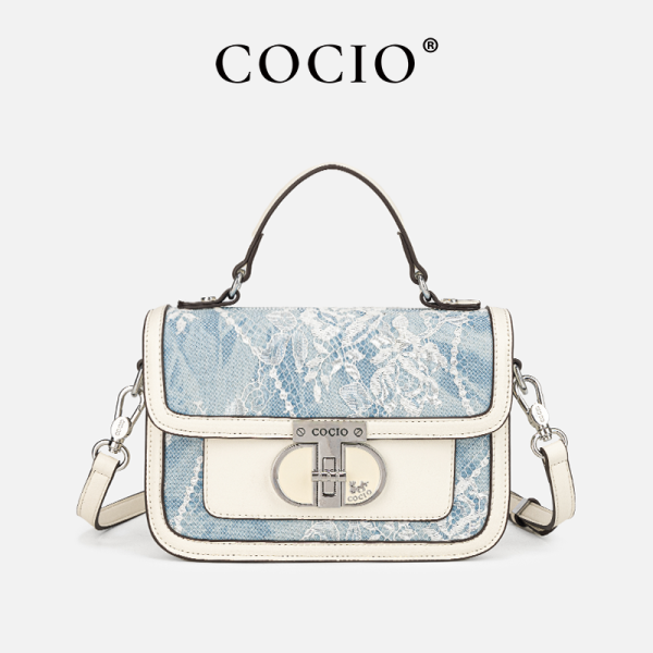 COCIO Denim Blue White Lace Handbag Fresh Elegant Crossbody Bag 2026 New Womens Top Handle Bolsos Mujer Sac à Main 2026