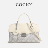 COCIO Beige Pattern Flap Handbag bolsa feminina clutch bags woman fashion casual vintage y2k daily travel work