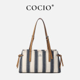 COCIO Blue White Stripe Canvas Shoulder Tote Bag сумка женская Women's bag bolsos mujer bags for woman sac à main femme bolsas de mujer 2026