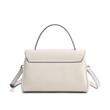 COCIO Off White Silver Lock Top Handle Bag, Elegant Flap Crossbody Shoulder Bag Lightweight Daily Commuter Handbag
