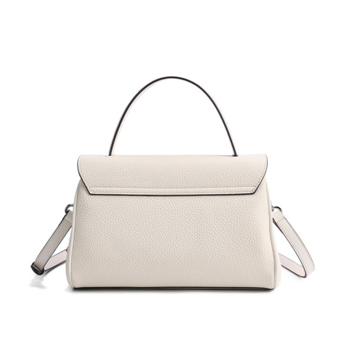 COCIO Off White Silver Lock Top Handle Bag, Elegant Flap Crossbody Shoulder Bag Lightweight Daily Commuter Handbag