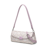 COCIO Light Purple Jacquard Baguette Bag, Floral Print Flap Underarm Crossbody Bag Elegant Daily Casual Handbag