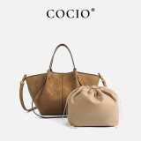 COCIO Brown Suede Tote Bag Versatile Daily & Office сумка женская Women's bag bolsos mujer sac à main femme 2026