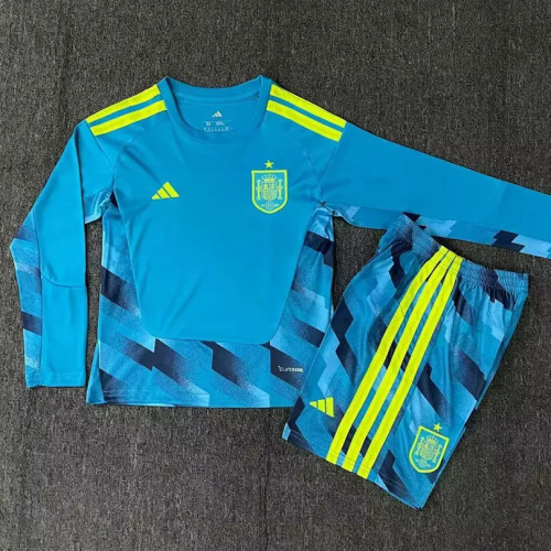 Spain 2026 World Cup Blue Goalkeeper Long Sleeve kids Soccer jersey