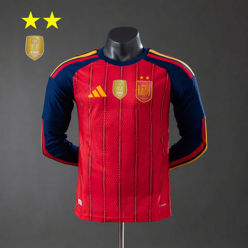 Spain 2026 Home 2-Star Champion Edition Player Version Long sleeves Jersey S-2XL