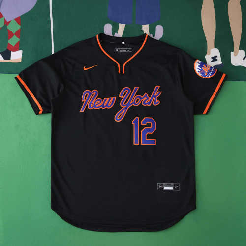 MLB 2025 New York Mets Black Jersey LINDOR #12 S-3XL