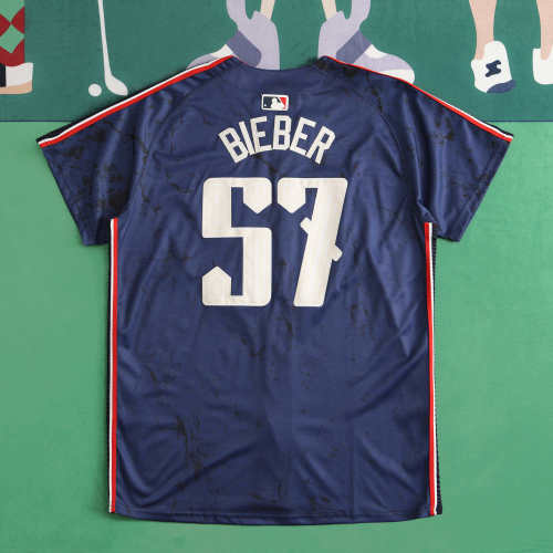 MLB Cleveland Guardians Navy Blue Jersey BIEBER #57 S-3XL