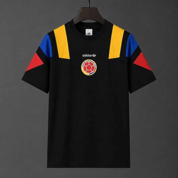 2026 Colombia Black EQT Tricolor Casual Retro T-Shirt Size S-2XL