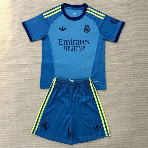 Real Madrid 2026/27 Blue  Goalkeeper Kids kit Jerseys SIZE 16-28