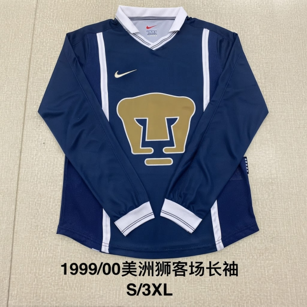 Retro Pumas 1999-00 Away Long Sleeve Soccer Jersey Size S-2XL