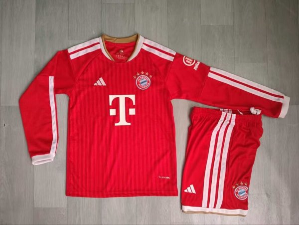 Kids Kit Bayern Munich 2026/27 Home Long Sleeve Soccer Jersey size 16-28