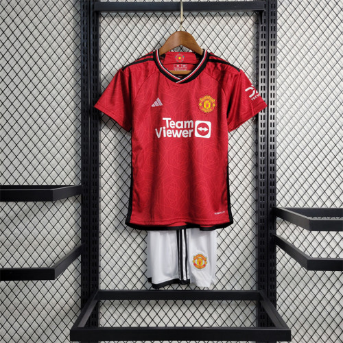 Kids Kit Manchester United Jersey 23/24 Home Football Kit Custom Name 2023 2024 Soccer Team Shirt