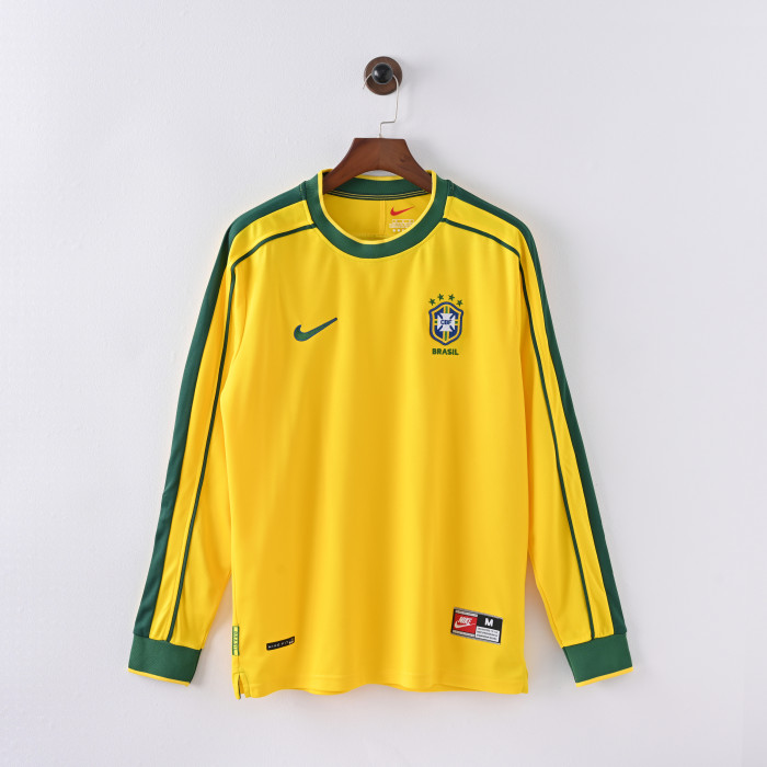 Retro Brazil Jersey 1998 Home Long Sleeves Football Kit Soccer Jersey