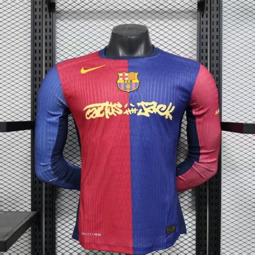 Player Version Barcelona Home Jersey Travis Scott 24/25 Long Sleeves Football Kit Soccer Jersey