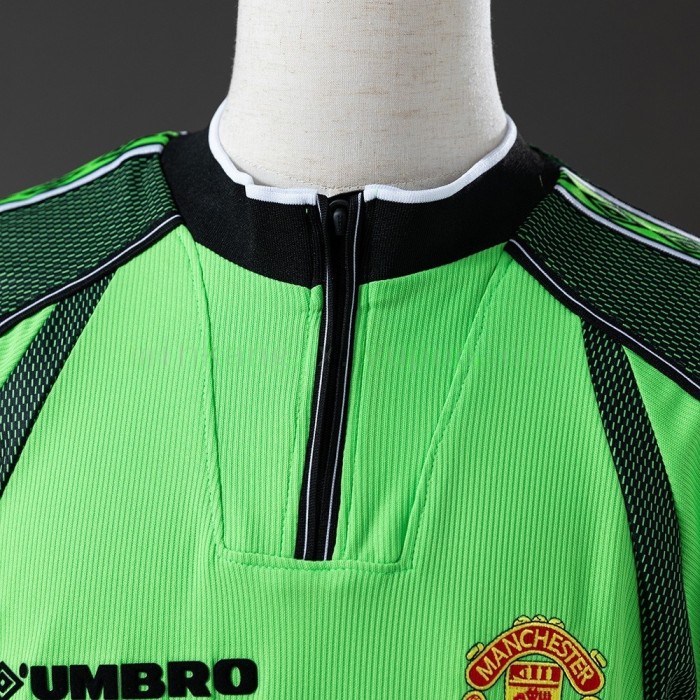 Man United Jersey 1998-99 Goalkeeper Green Retro Kit Long Sleeves