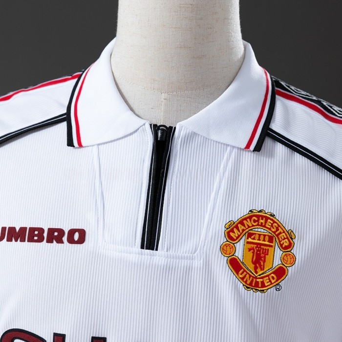 Man United Jersey 1998-99 Home White Retro Kit Long Sleeves