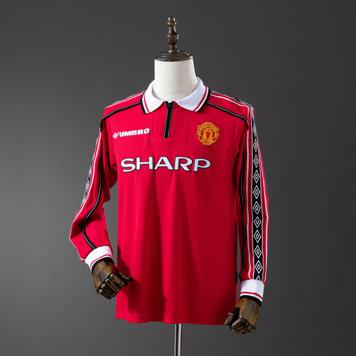 Man United Jersey1998-99 Home Retro Football Kit Long Sleeves