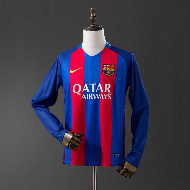 Barcelona Jersey 2016/17 Home Retro Football Kit Long Sleeves