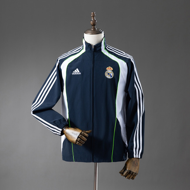 Real Madrid Windbreaker 2025-26 Navy Blue & White Football Soccer Jacket
