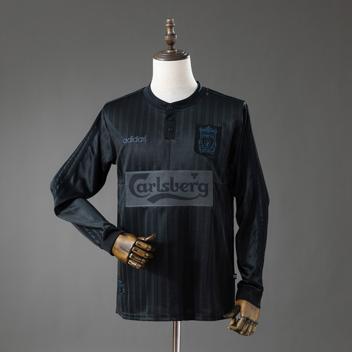 Retro Liver Black Jersey 1995-96 Long Sleeves Football Kit Soccer Shirt