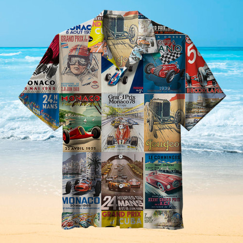 Vintage Cars Races Posters Collage | Hawaiian Shirt