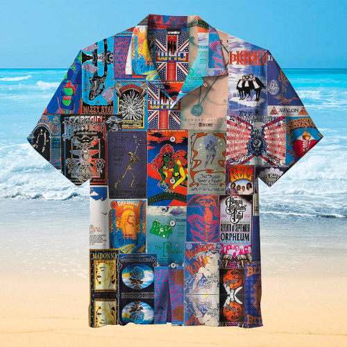 Classic Rock Posters in Shades of Blue Collage | Hawaiian Shirt