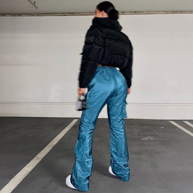BOOFEENAA Blue Cargo Pants Streetwear Sweatpants Women Bottoms Y2k Low Rise Baggy Pants Spring 2021 Casual Trousers C85-DF28